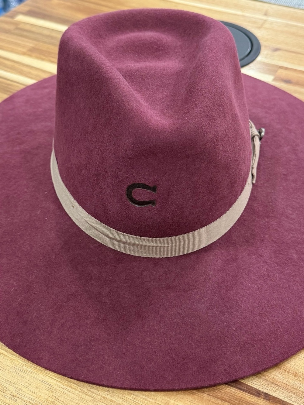 Women's Burgundy Felt Fedora with Taupe Band